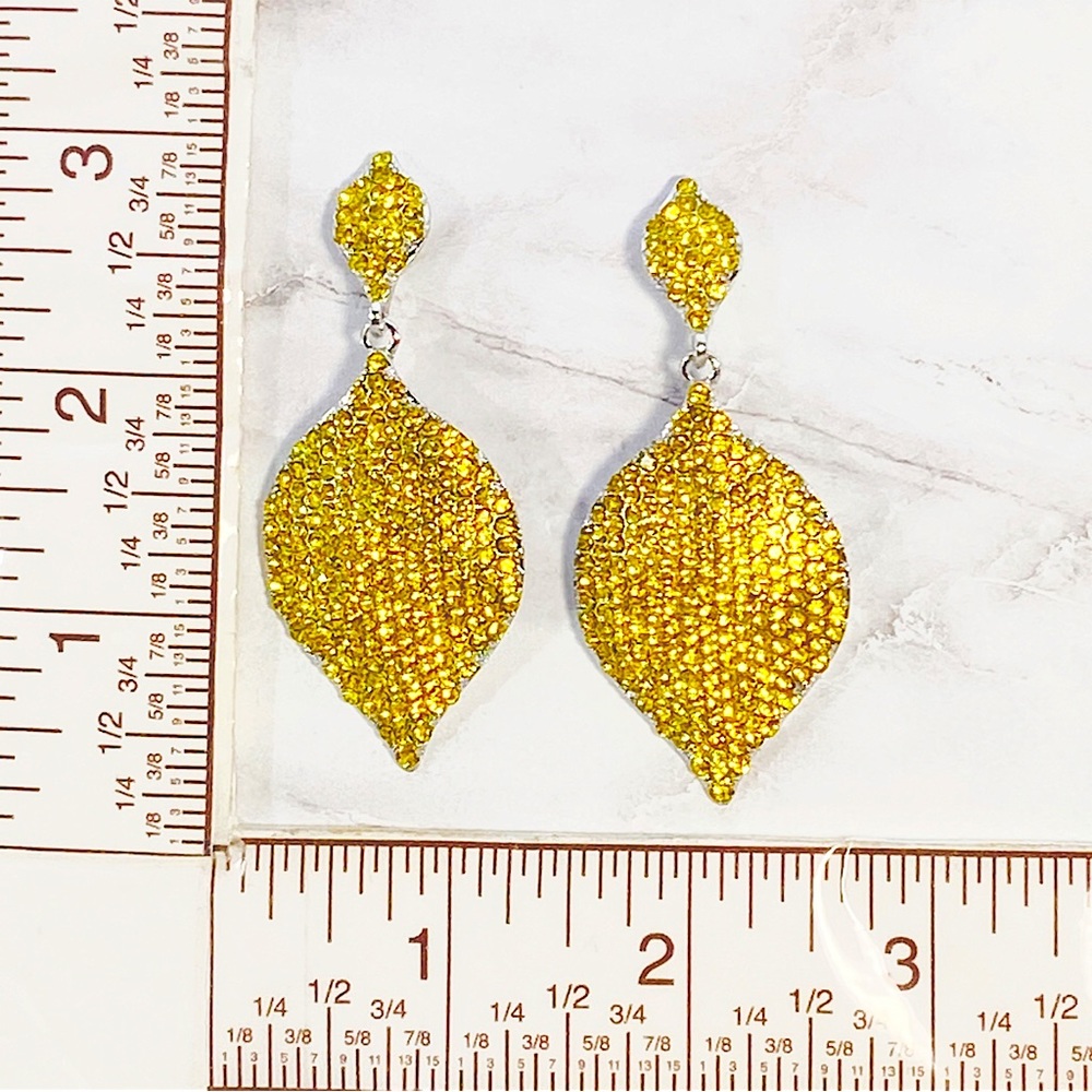 Yellow Micro Pave Rhinestone Lightweight Sparkly Statement Earrings - Picture 6 of 7